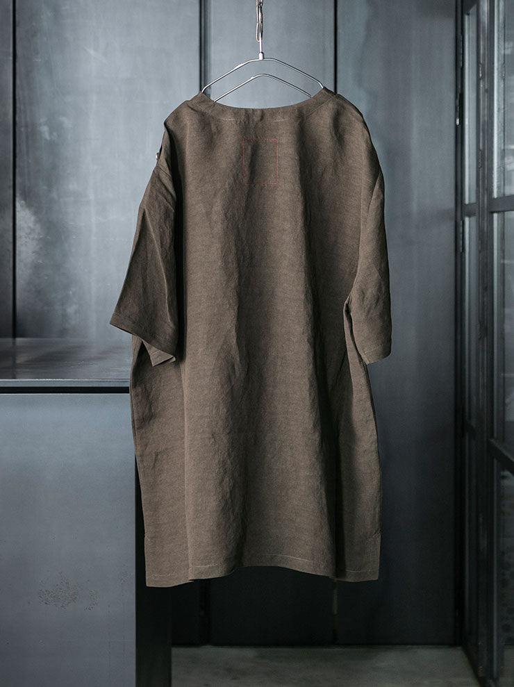 UMA WANG<br> MENS HALF SLEEVE TOP / DARK BROWN