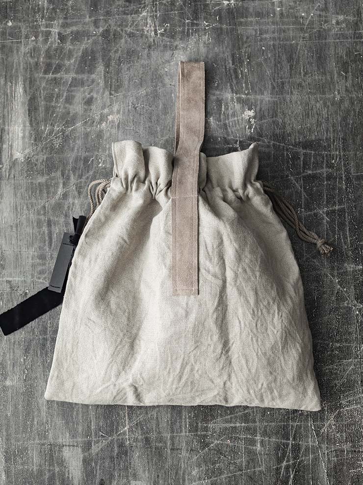 TUFORÉE<br> Leather handle linen tote bag / BEIGE