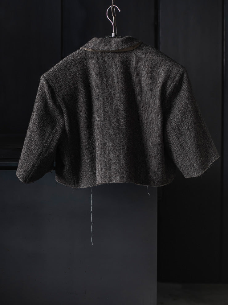 UMA WANG<br> WOMENS herringbone short jacket / TAN & BLACK