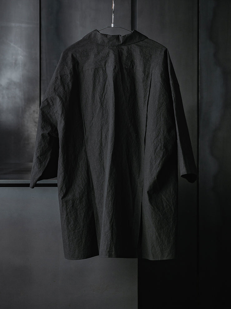 individual sentiments<br />UNISEX スイッチング 3/4 スリーブ シャツ / BLACK