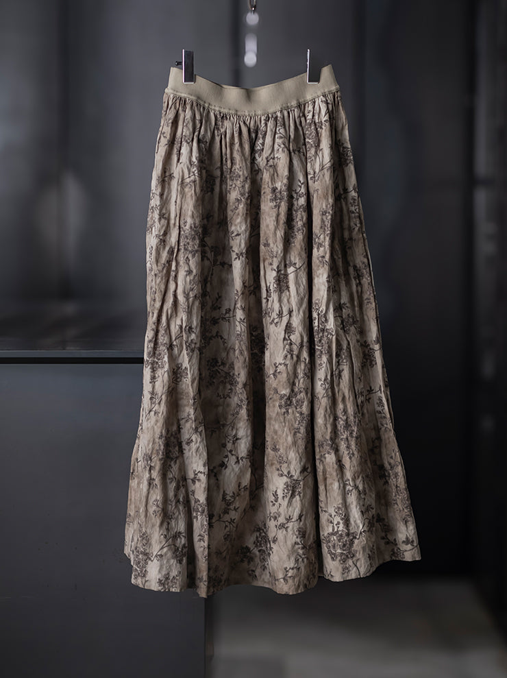 UMA WANG<br> WOMENS FLOWER PRINT SKIRT / DIRTY WHITE x GREY