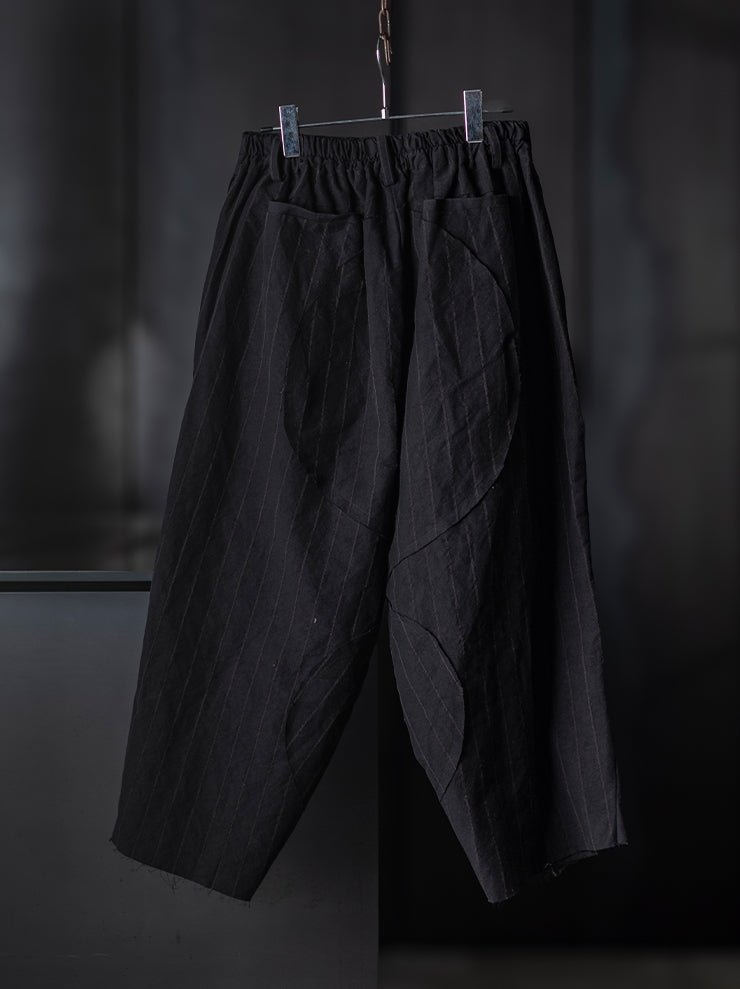CHIAHUNG-SU<br>MENS HAND WOVEN LOW CROTCH WIDE TROUSER / BLACK STRIPE