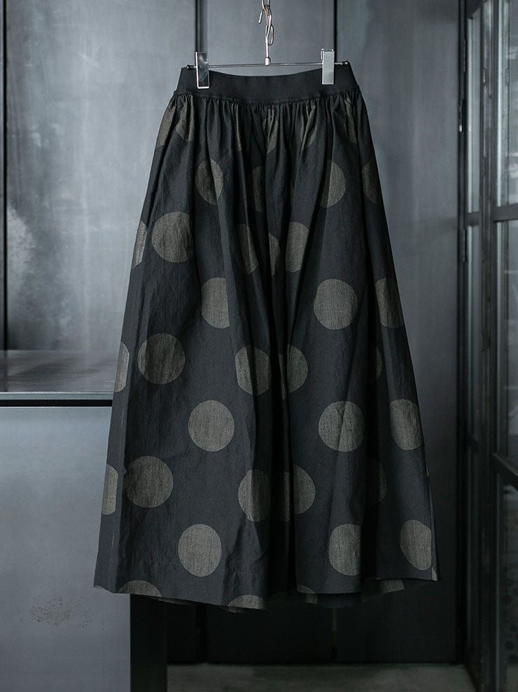 UMA WANG<br> WOMENS Dot Flare Skirt / BLACK × MUSTARD