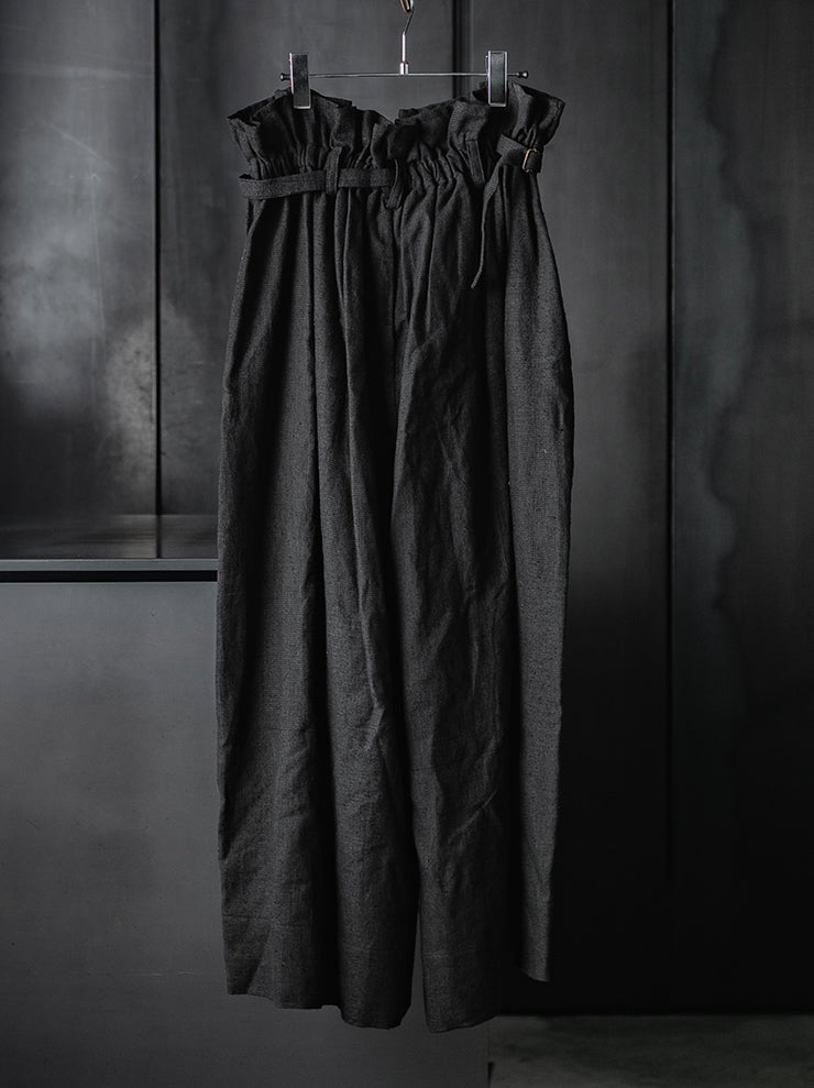 CHIAHUNG SU<br>HAND WOVEN & DYED STRIPPED WIDE TROUSERS / DYED BLACK