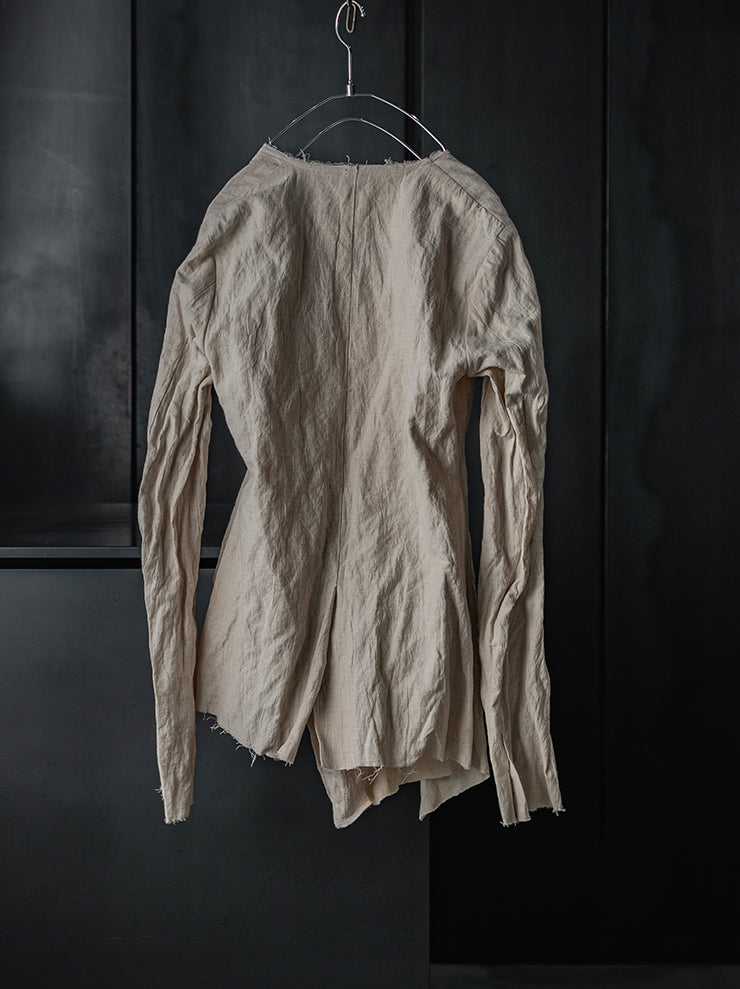 CHIAHUNG SU<br>HAND-DYED & WOVEN LAYERING RAW EDGE BLAZER / ECRU
