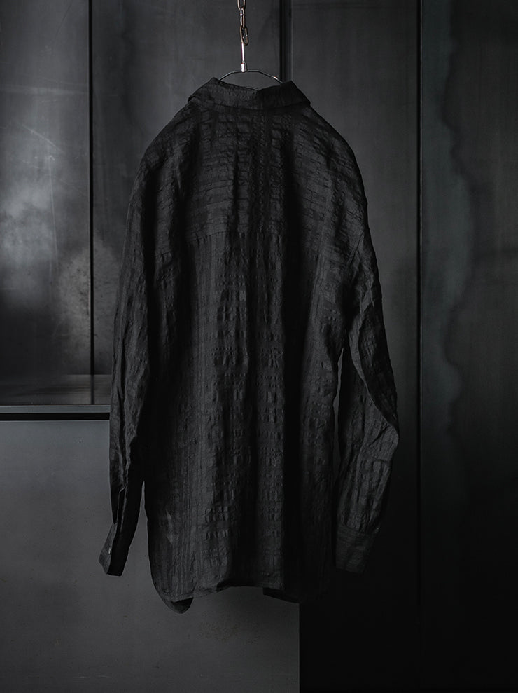 CHIAHUNG-SU<br>RELAXED-FIT HAND WOVEN & TIE DYED SHIRT WITH CHEST POCKET / BLACK CHECKER