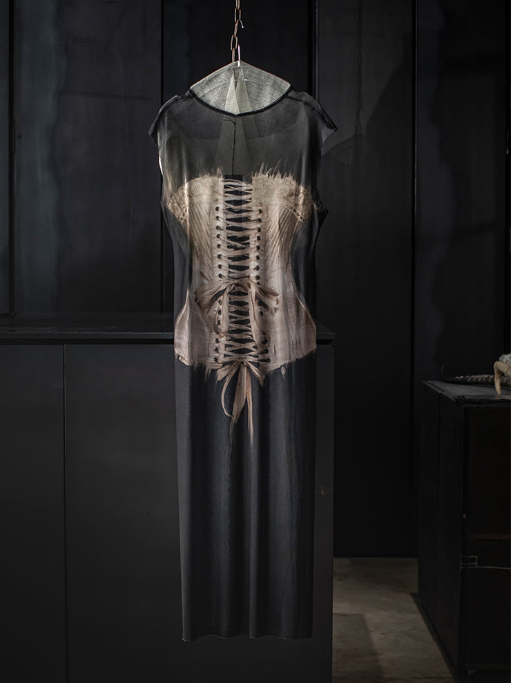 IA LONDON<br>WOMENS SLEEVELESS MESH DRESS / CORSET PRINT