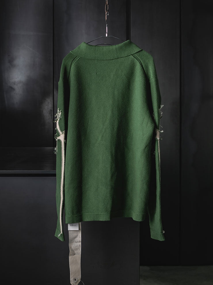 KINYAN LAM<br>UNISEX Relaxed Fit Collared Cardigan / Green