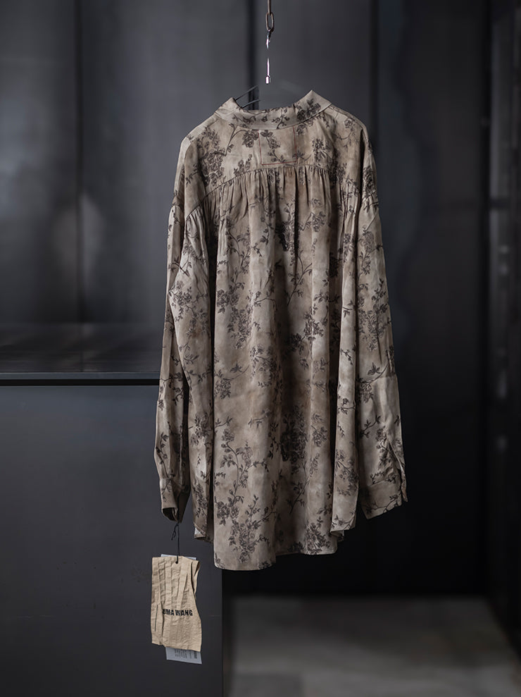 UMA WANG<br> WOMENS FLOWER PRINT BLOUSE / DIRTY WHITE × GREY