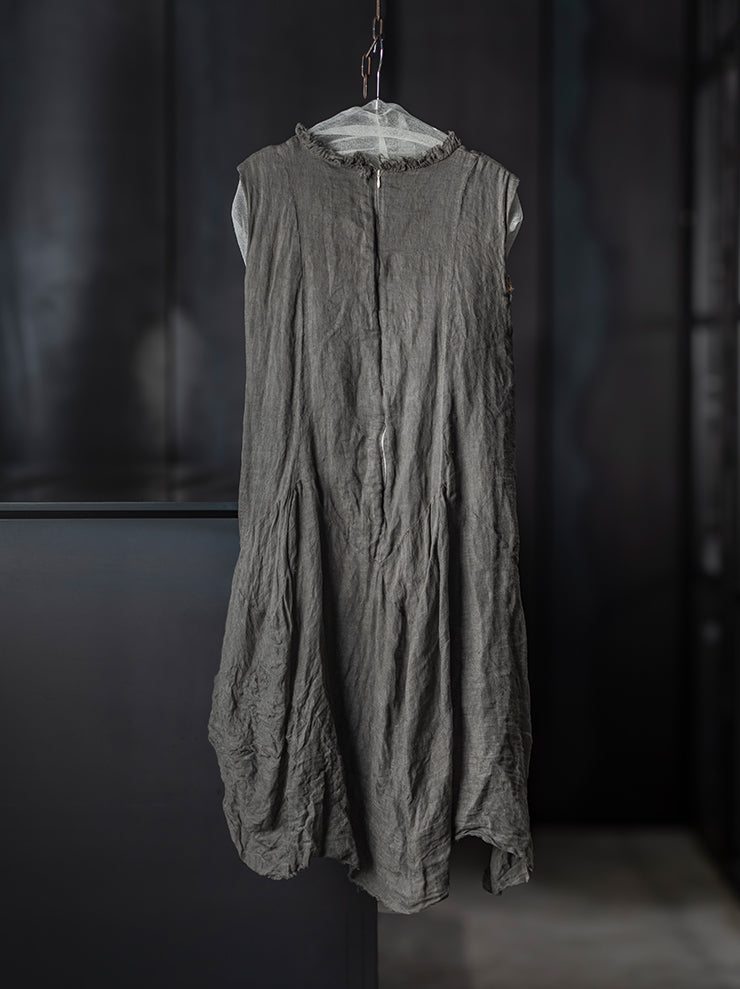 CHIAHUNG-SU<br>WOMENS HAND WOVEN RAW STRAPPING MIDI DRESS / LIGHT GREY