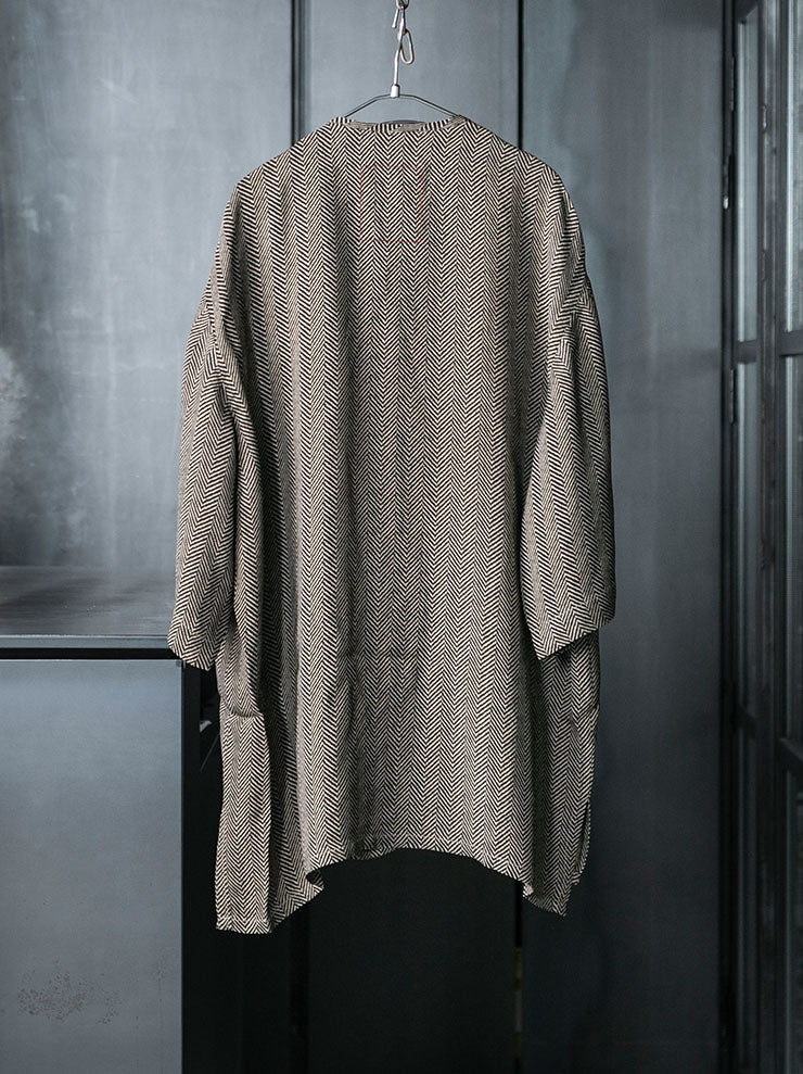 UMA WANG <br>MENS カラーレスハーフスリーブシャツ / TAN × BLACK
