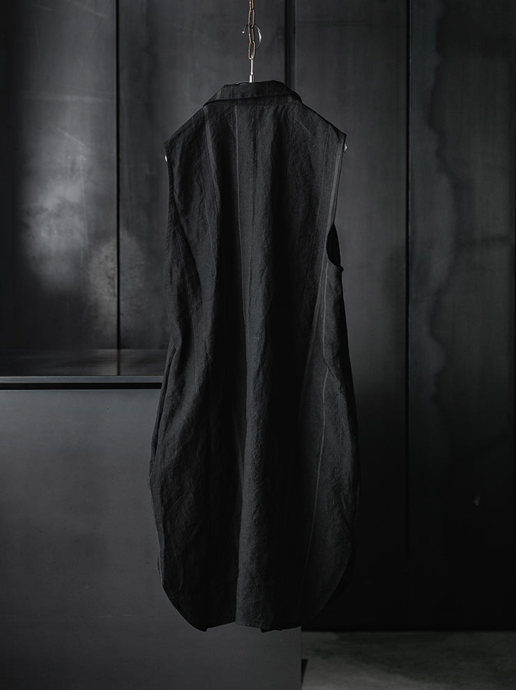 CHIAHUNG-SU<br>RELAXED-FIT SLEEVELESS HAND WOVEN ELONGATE SHIRT / BLACK STRIPE