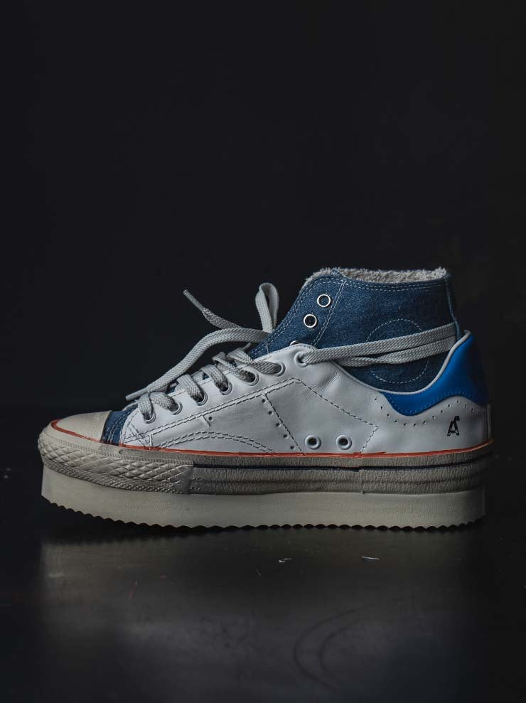 HIDNANDER<br> WOMENS HIGH-CUT PLATFORM SNEAKERS / WHITE × SKY