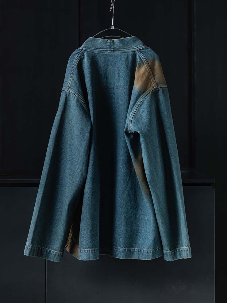 UMA WANG<br> MENS DENIM KIMONO JACKET / BLUE×BROWN