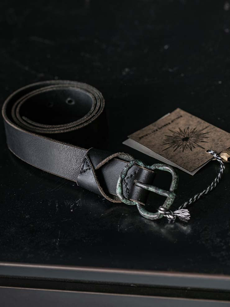 P.R.PATTERSON<br>HAND CAST FIGURE 8 BRONZE BUCKLE BELT / GREEN PATINA