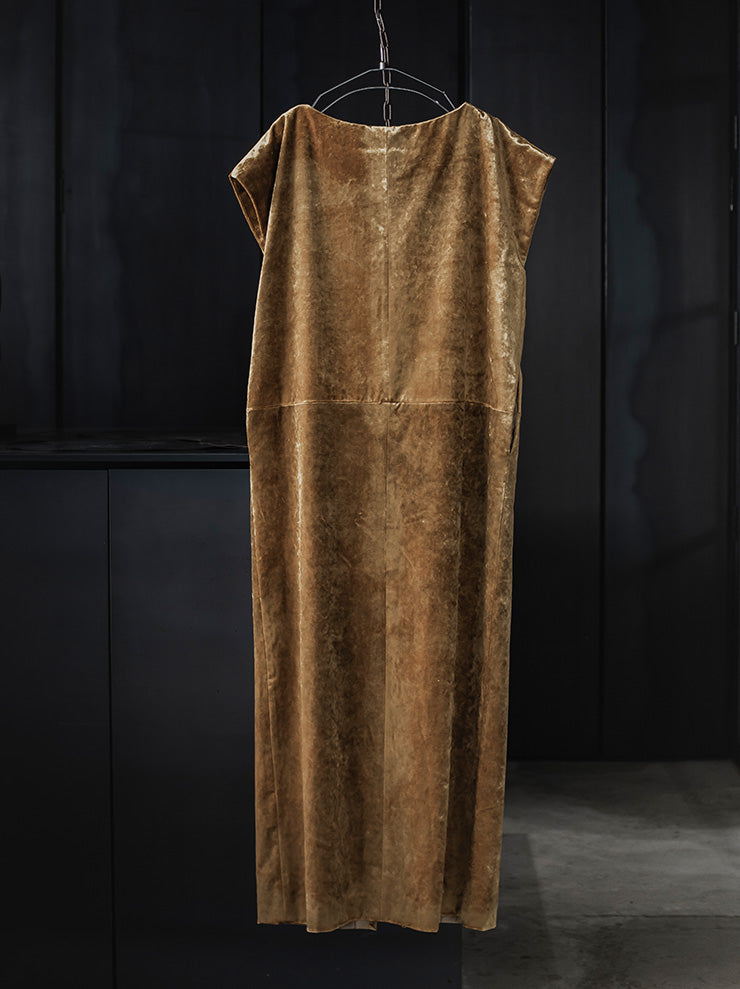 UMA WANG <br>WOMENS ベルベットスリットワンピース / GOLD