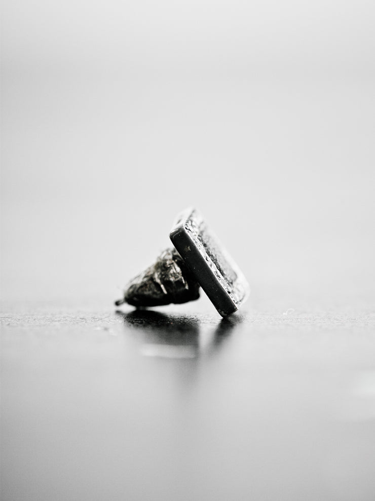 GUIDI<br> Silver x Black Diamond Horse Leather Detail Square Earrings G-OR02 BLKT
