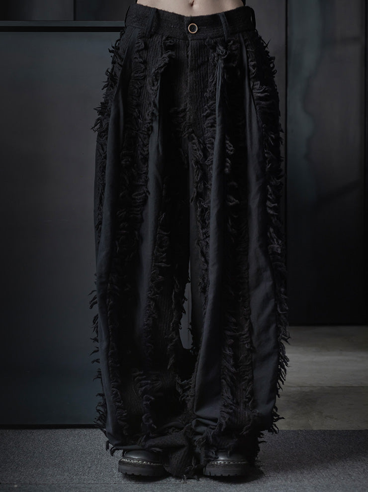 UMA WANG<br>WOMENS FRINGE WIDE TROUSERS / BLACK