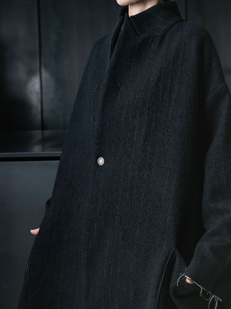 CHIAHUNG SU<br>WOMENS HAND WOVEN WOOLEN STRIPE OVER-SIZE COAT / BLACK STRIPE