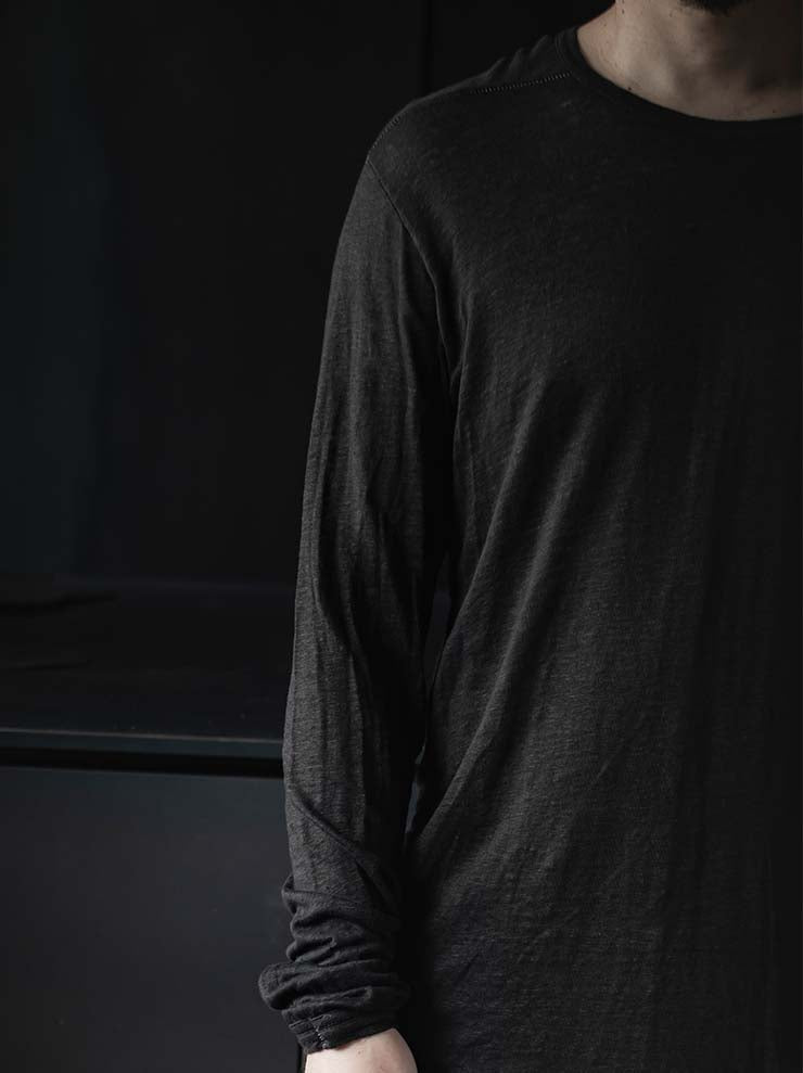 69 by ISAAC SELLAM<br> MENS semi raglan linen long sleeve T-shirt / NOIR