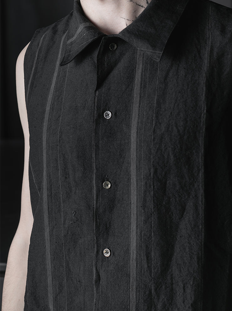 CHIAHUNG-SU<br>RELAXED-FIT SLEEVELESS HAND WOVEN ELONGATE SHIRT / BLACK STRIPE