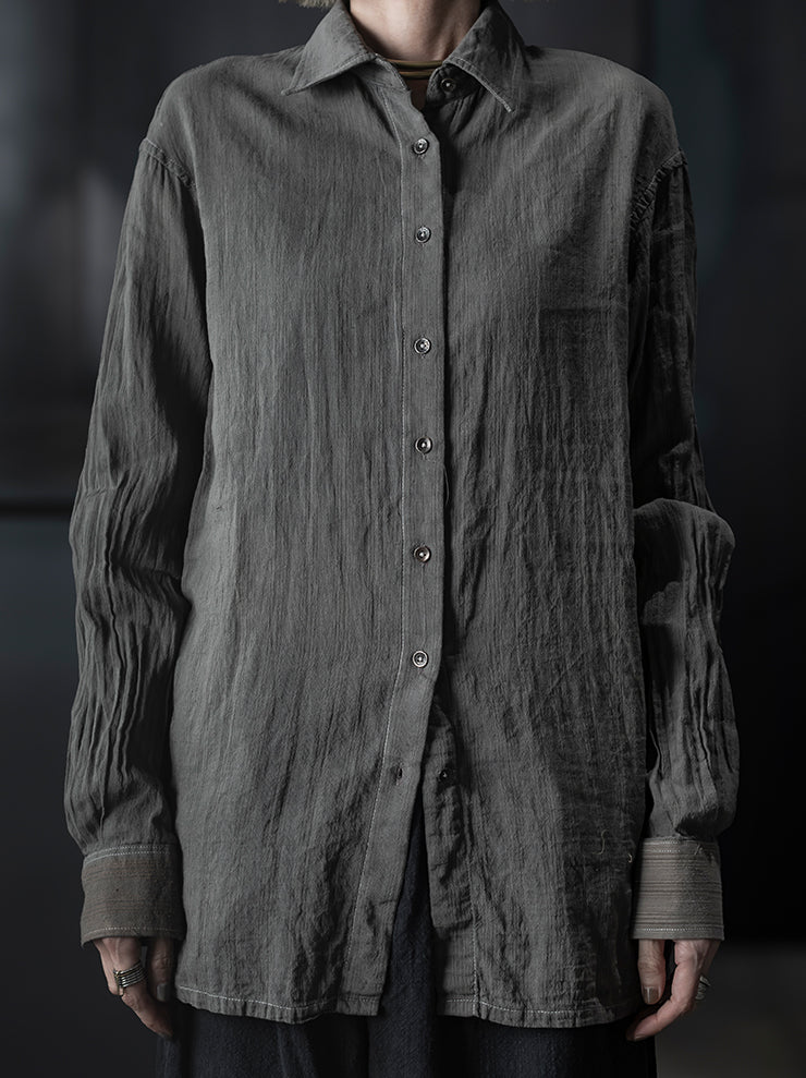 CHIAHUNG-SU<br>UNISEX HAND WOVEN ELONGATE STRIPE SHIRT / STONE GREY STRIPE