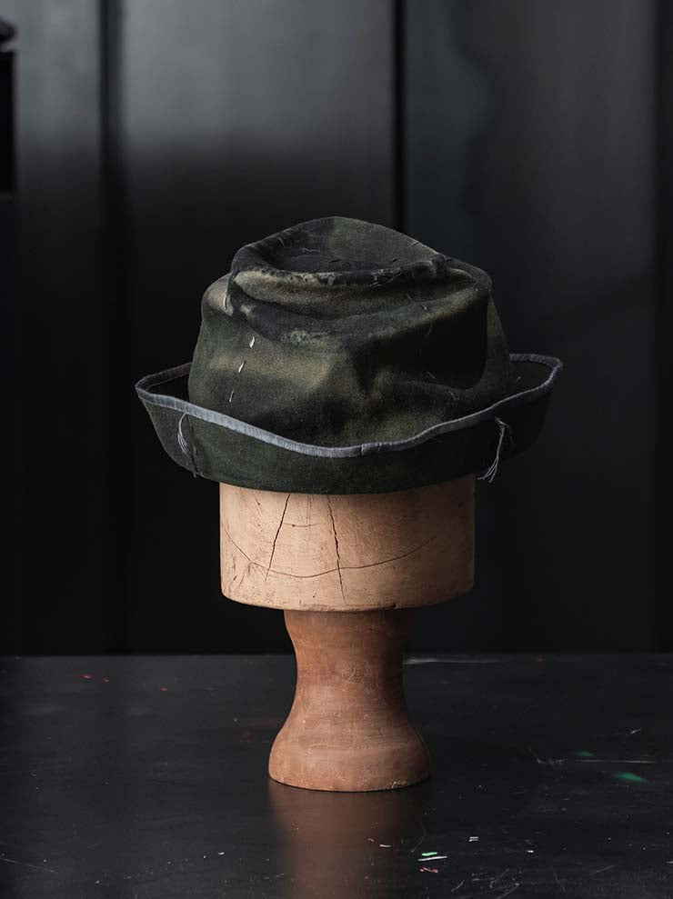 HORISAKI<br> ONE OF A KIND COLLECTION Rabbit Fur Felt Hat OOAK24 NO.120 / GREEN