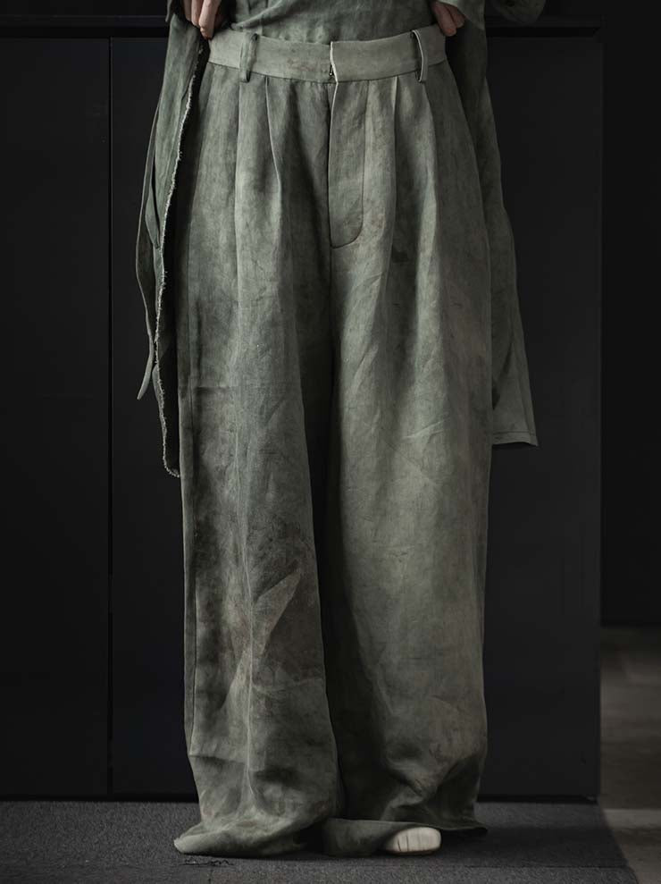 UMA WANG<br> WOMENS LINEN COTTON WIDE LEG TROUSER / VENICE BLUE