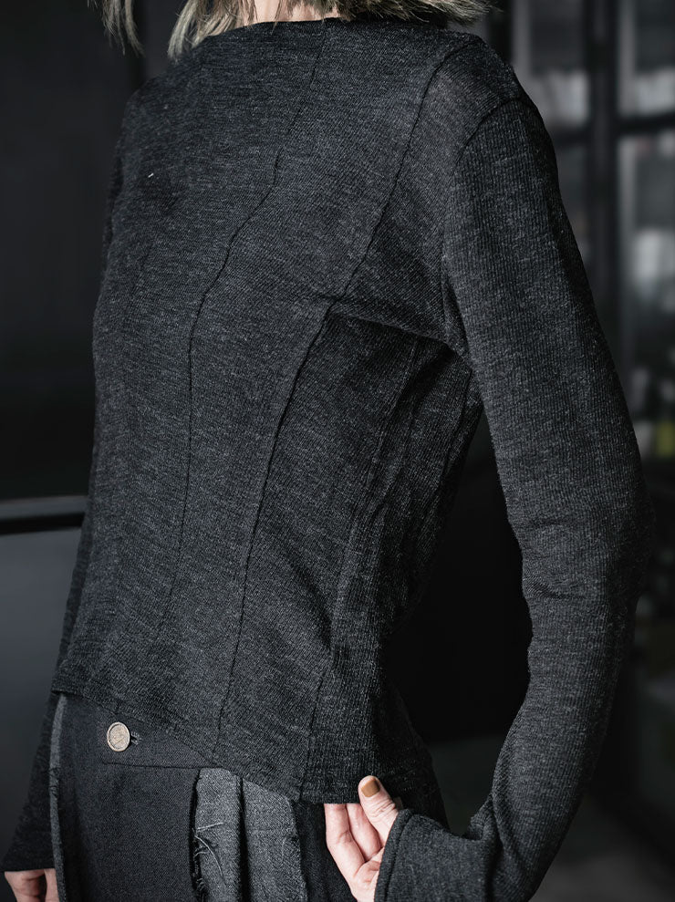 CHIAHUNG SU<br>WOMENS HAND DYED & KNITTING PATCH-WORK TOPS / DYED BLACK