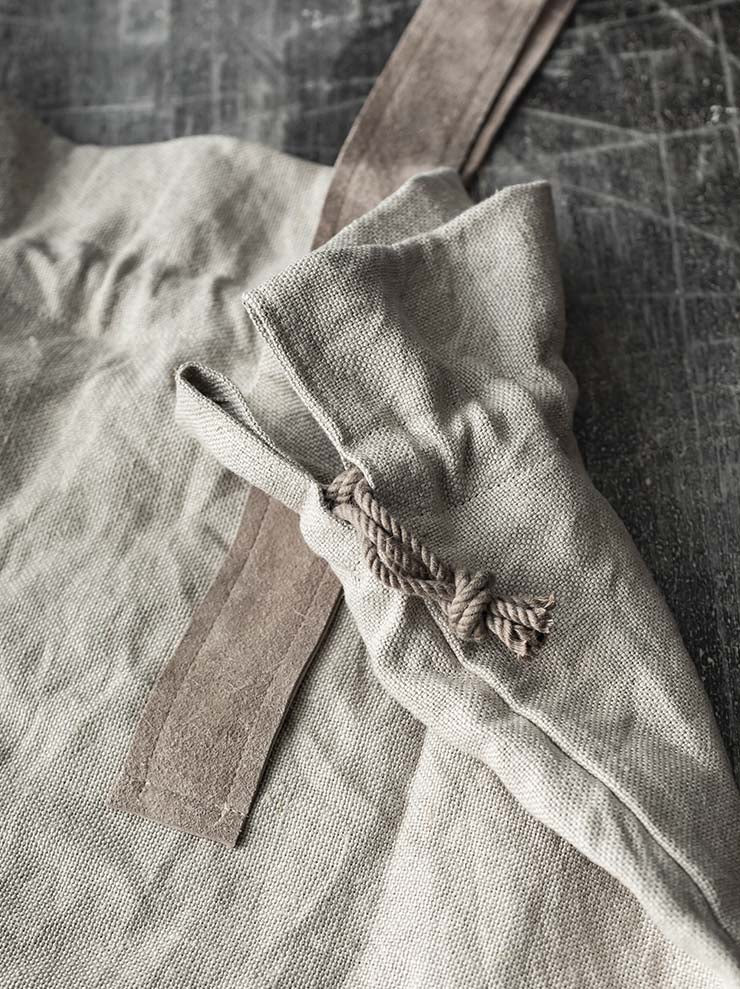 TUFORÉE<br> Leather handle linen tote bag / BEIGE