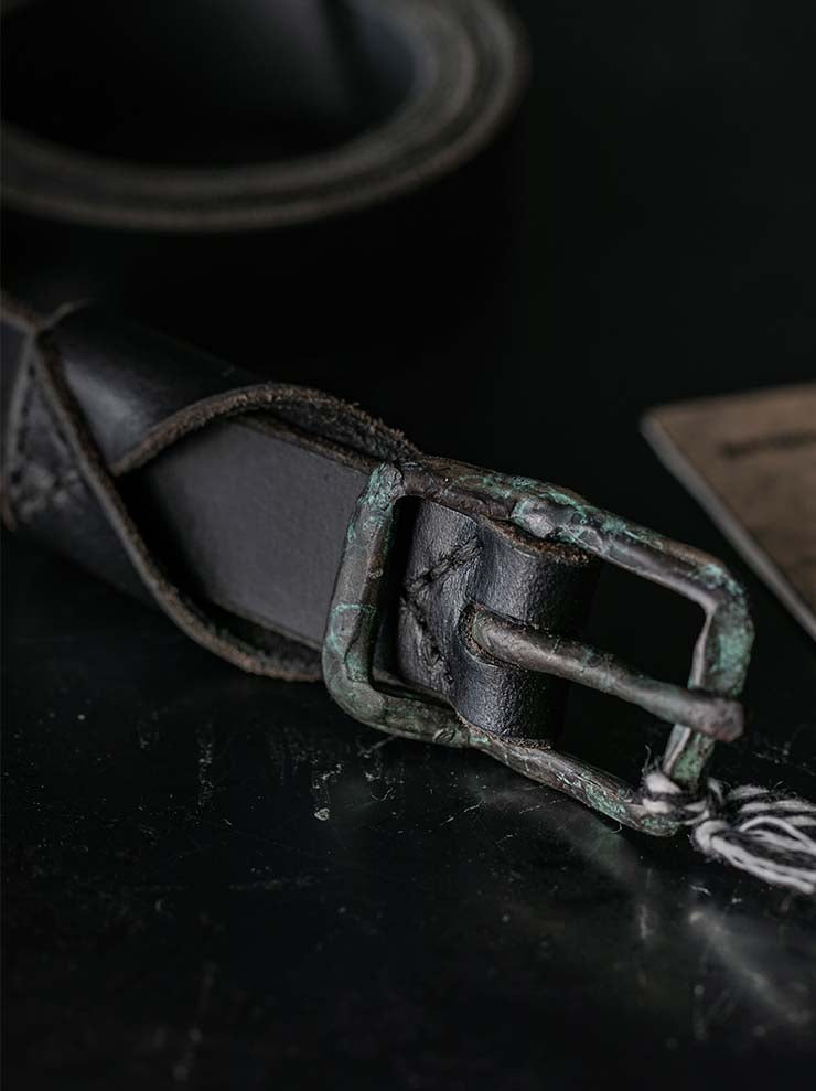 P.R.PATTERSON<br>HAND CAST RECTANGLE BRONZE BUCKLE BELT / GREEN PATINA
