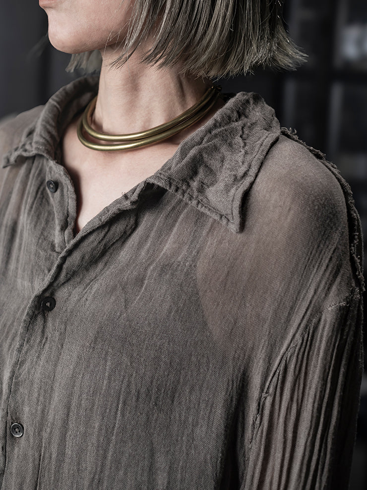 CHIAHUNG-SU<br> UNISEX HAND WOVEN MUD DYED BREATHABLE SHIRT / WEATHERED OAK