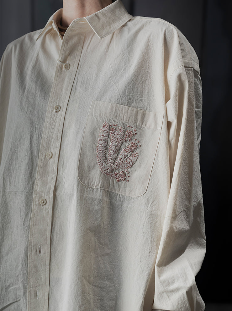 KINYAN LAM<br> UNISEX HAND EMBROIDERED LONG SLEEVE SHIRT / WHITE AND RED