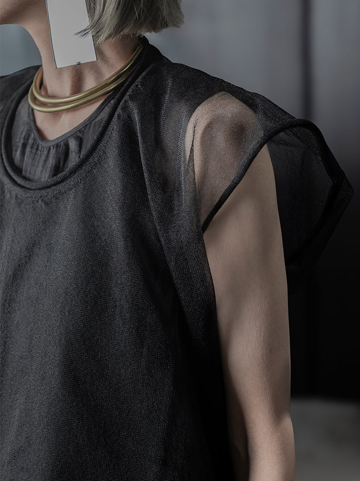 UMA WANG<br> WOMENS Tulle Sleeveless Top / BLACK