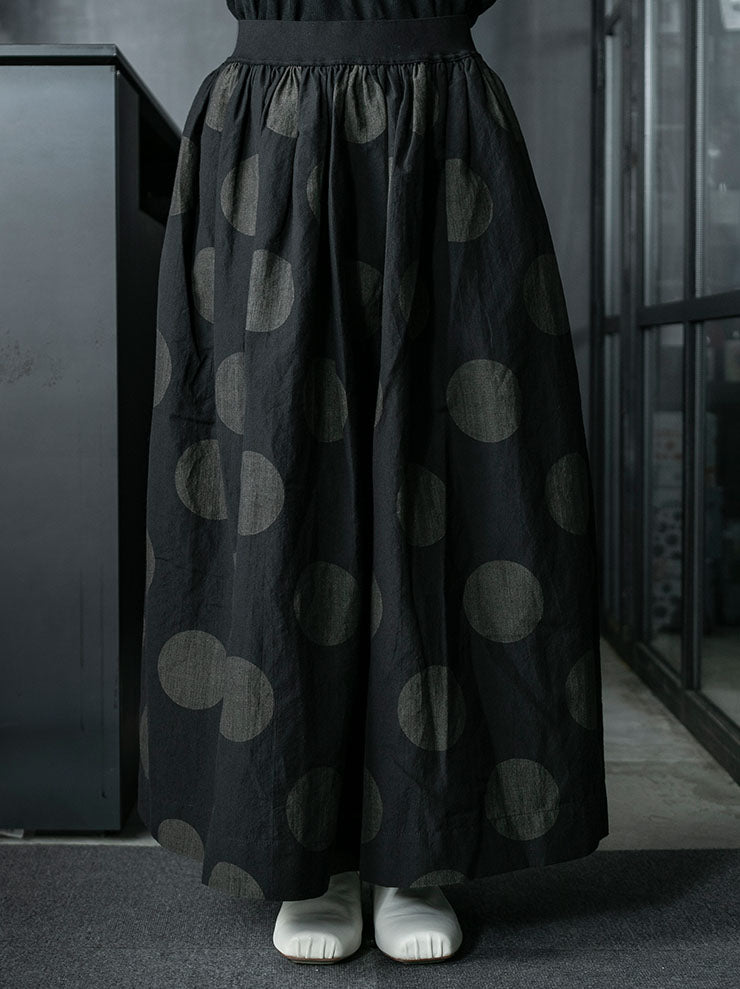 UMA WANG<br> WOMENS Dot Flare Skirt / BLACK × MUSTARD