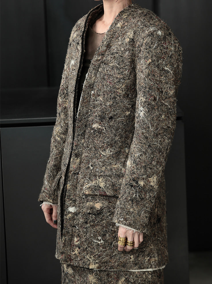 UMA WANG<br> WOMENS blended thread jacket / GRAY BROWN