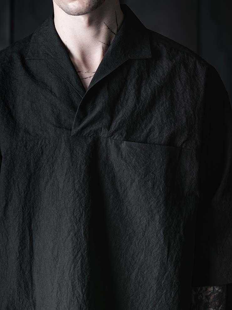 individual sentiments<br />UNISEX スイッチング 3/4 スリーブ シャツ / BLACK