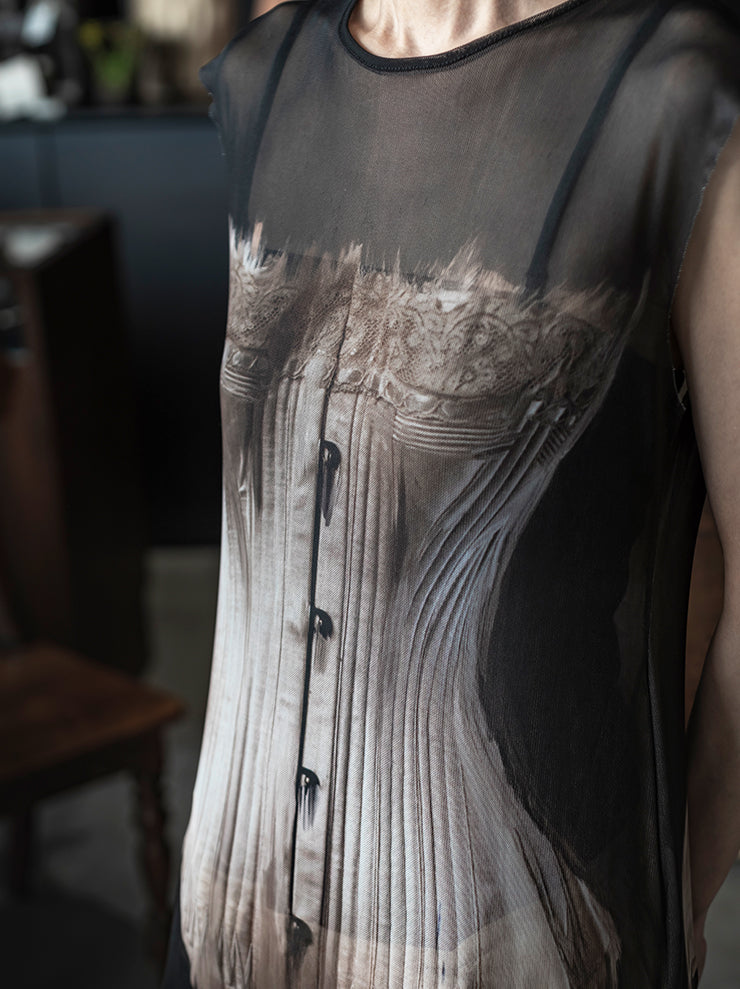 IA LONDON<br>WOMENS SLEEVELESS MESH DRESS / CORSET PRINT