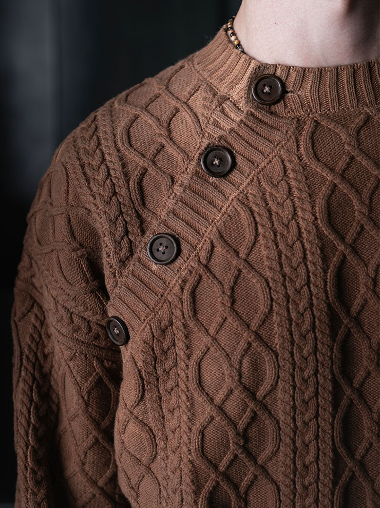 KINYAN LAM<br>UNISEX Natural Dye Slanted Collar Sweater / Brown