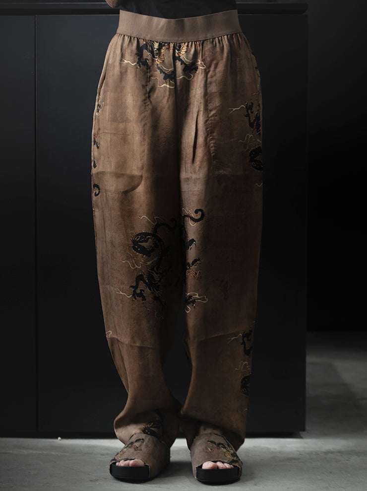 UMA WANG<br> WOMENS printed trousers / ROSE × BLACK