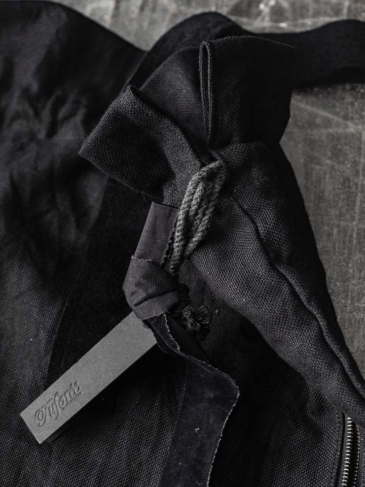 TUFORÉE<br> Leather handle linen tote bag / BLACK