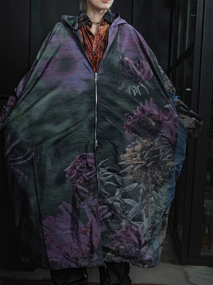 BARBARA BOLOGNA<br> WOMENS PRINT HOODIE ZIP LONGR RAIN COAT