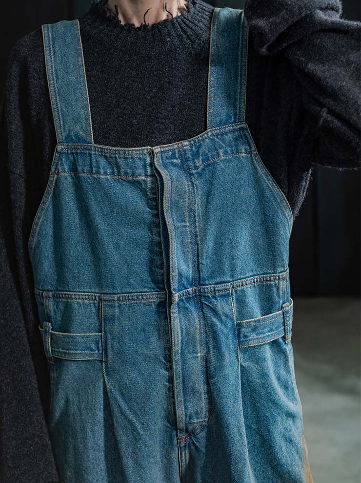 UMA WANG<br> WOMENS DENIM OVERALLS / BLUE×BROWN