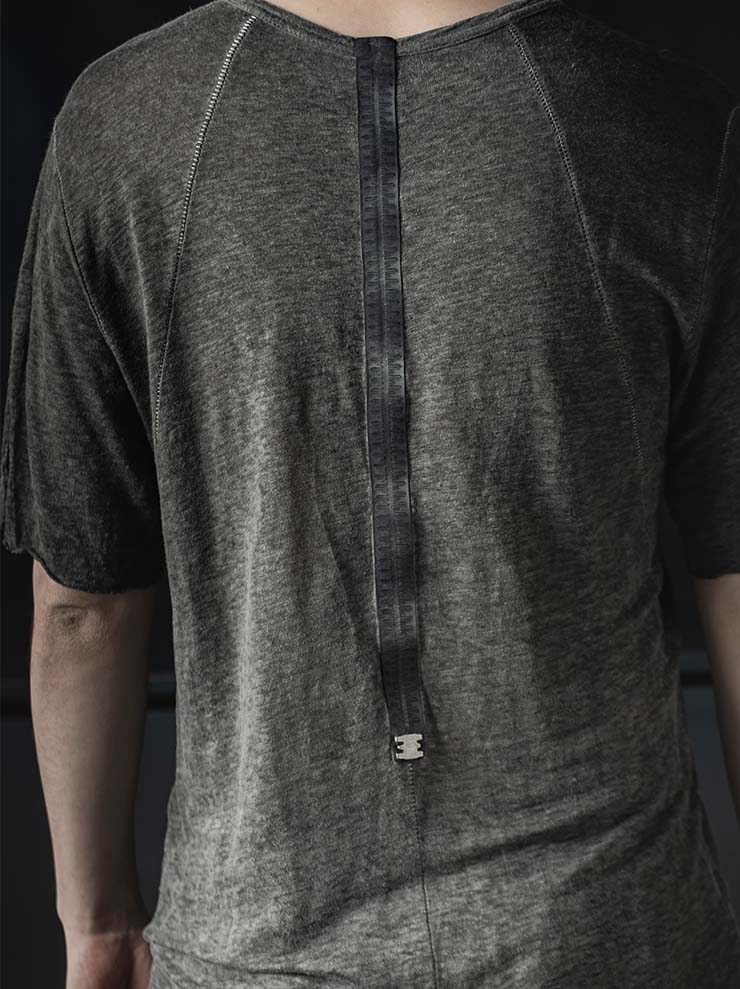 69 by ISAAC SELLAM<br>MENS ダイアゴナルカットリネンショートスリーヴTシャツ / PLOMB