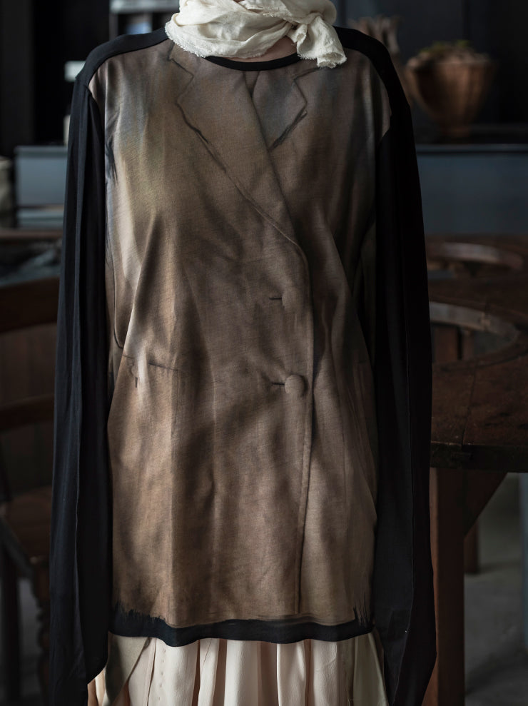 IA LONDON<br>WOMENS OVERSIZED JERSEY TOP / TRENCH COAT PRINT