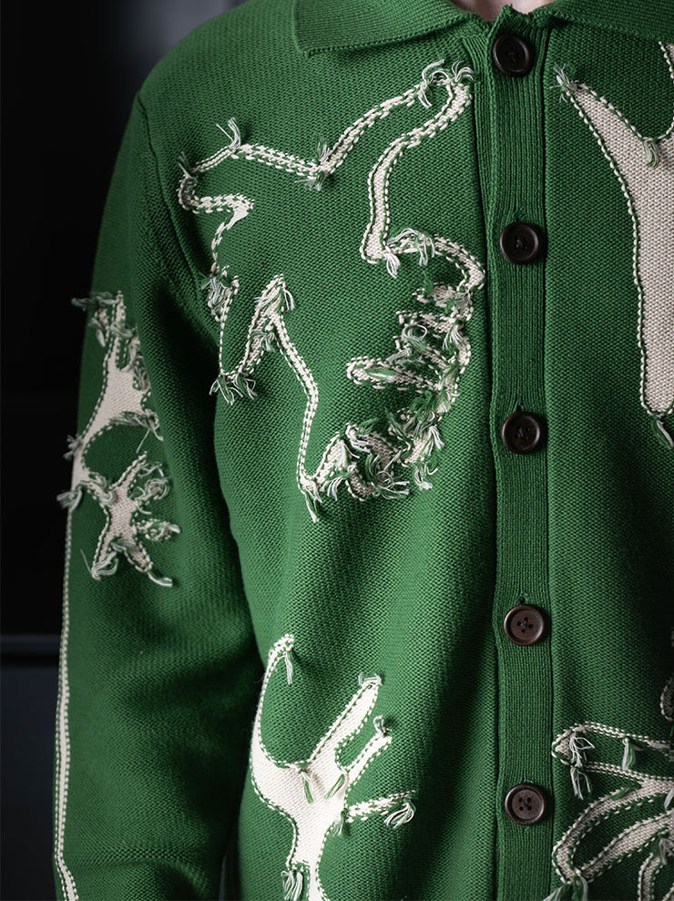 KINYAN LAM<br>UNISEX Relaxed Fit Collared Cardigan / Green