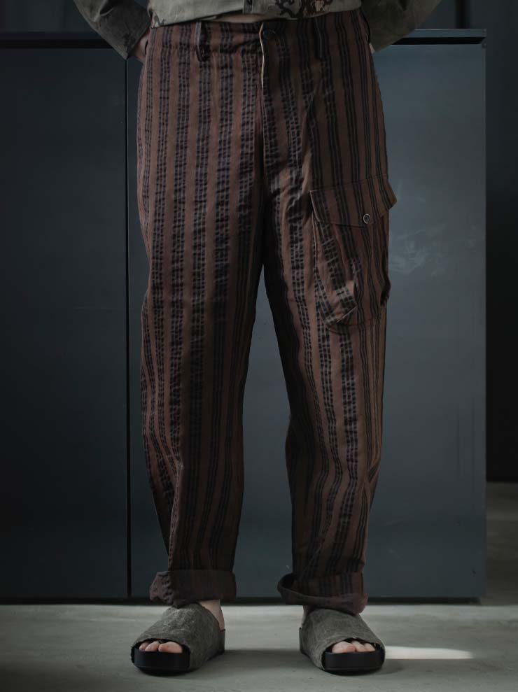 UMA WANG<br> MENS striped trousers / BROWN × BLACK