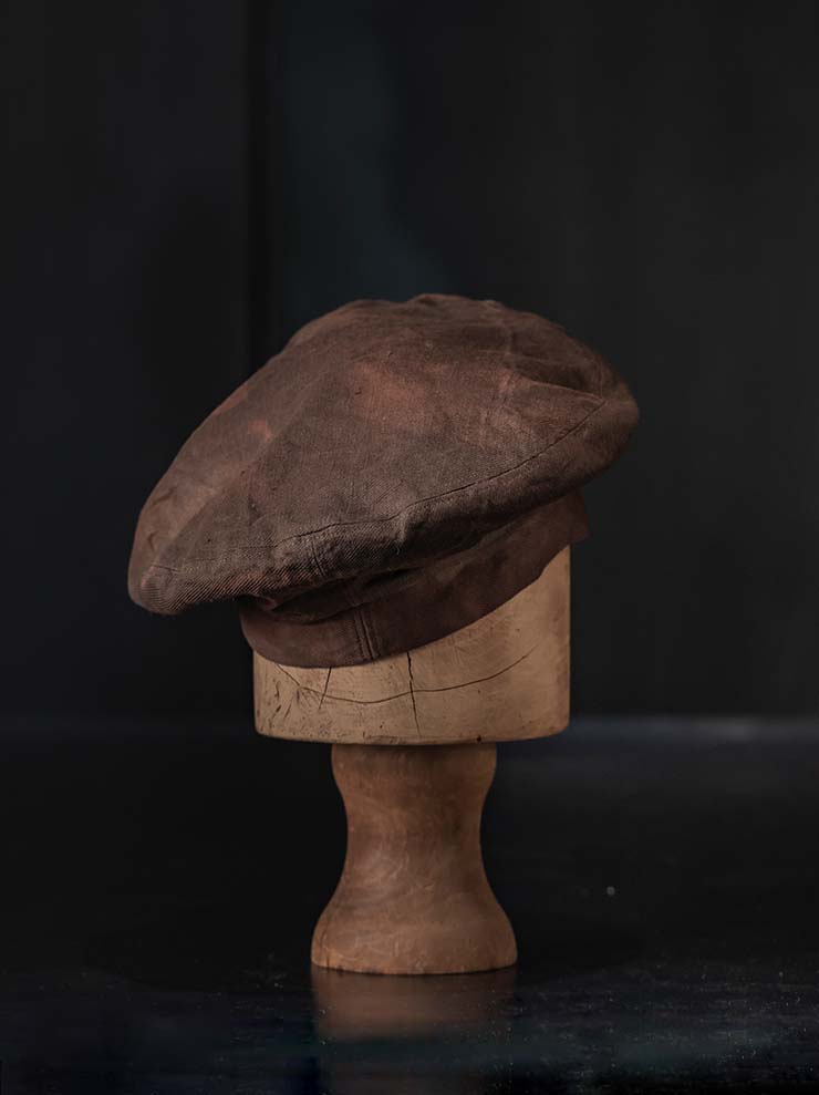 HORISAKI<br> ONE OF A KIND COLLECTION Cotton Linen Beret OOAK24 NO. 11 / BROWN
