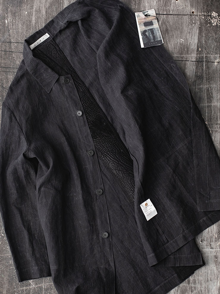 K'ANG<br> MENS BACK / ELBOW SPLIT LATER UNLINED DUST COAT / BLACK