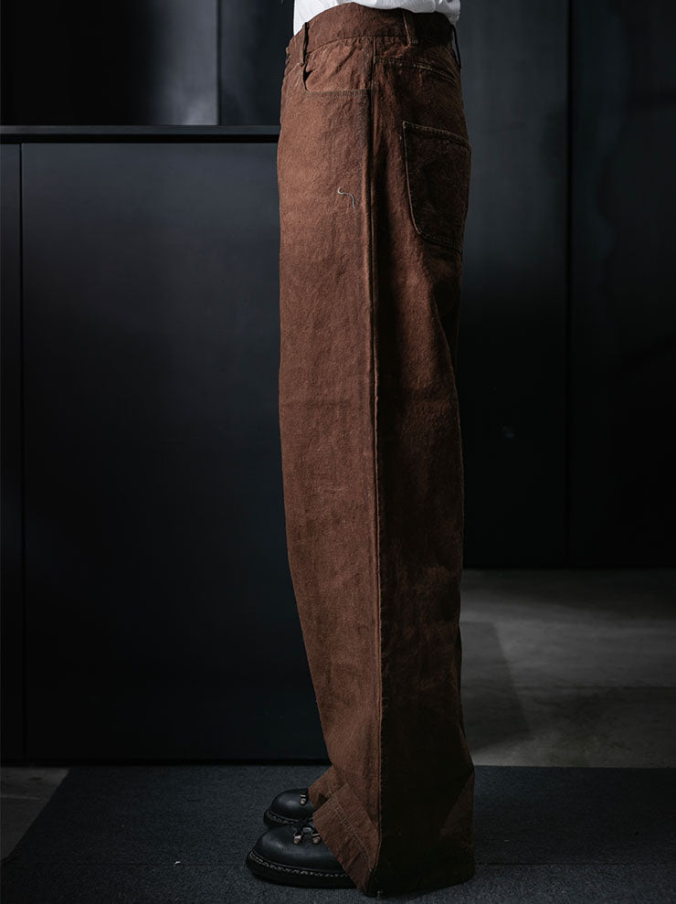 KINYAN LAM<br>UNISEX Natural Dye Hand Embroidery Straight Fit Jeans / Brown